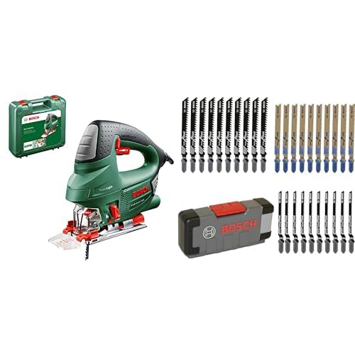 Scie sauteuse filaire Bosch - PST 900 PEL (620W, livrée avec lame, pare-Éclats, capot de protection transparent) & Bosch Accessories 30 pièces Jeu de lames de scie sauteuse Basic for Wood and Metal