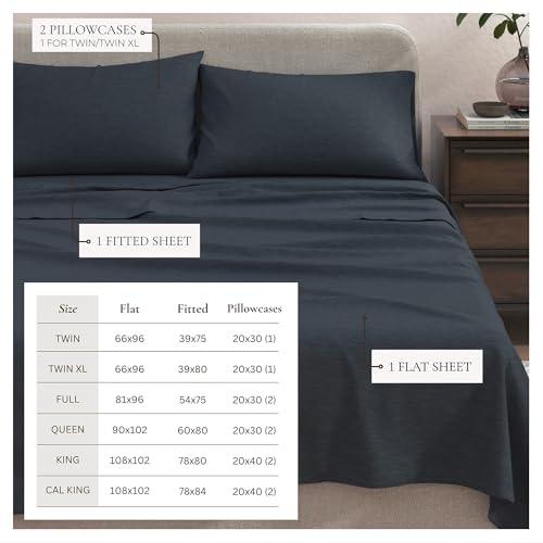 Image of Great Bay Home Cotton Jersey Knit Queen Sheet Set - Ultra-Soft, Stretchy, Heathered Melange Bed Sheets - Cozy, Soft T-Shirt Sheet & Pillowcase Set (Navy)