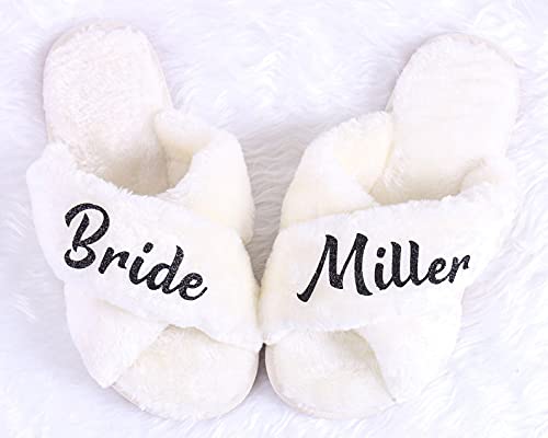 Personalized Cozy Slipper - Red Pink Black - Your Name Monogram Fluffy Bridesmaid Bachelorette Birthday Sleepover Bridal Shower Wedding Gift4