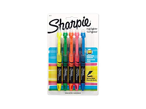 Sharpie 24575PP Pen-Style Liquid Highlighters - Micro Marker Point Type - Chisel Marker Point Style - Pink, Green, Orange, Yellow, Blue Ink - 5 / Pack