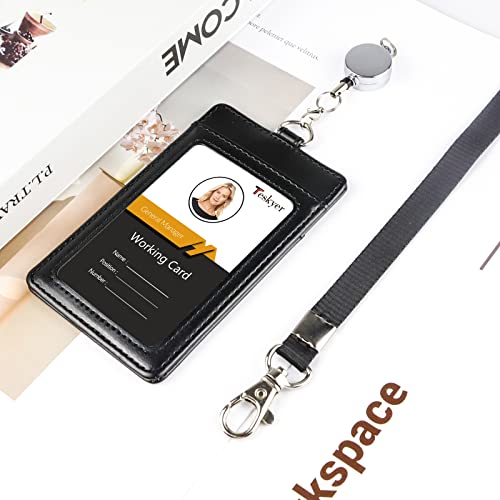 Teskyer Id Badge Holder With Retractable Lanyard, Easy Swipe Premium Pu Leather Id Card Holder With 2 Card Slots For Work Id, School Id, Metro Card And Access Card #TOP6
