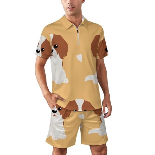 Cute Cavalier King Charles Spaniel DogZipper Polo Suit Casual Sports Two-wear Fashion Suit