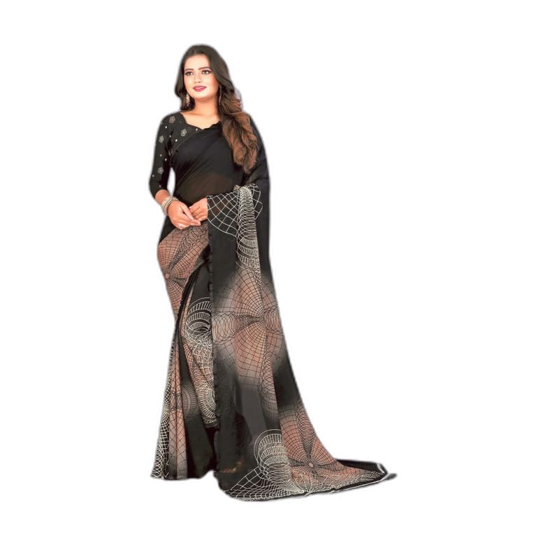 Printed Bollywood Georgette Saree for Women With Unsticted Blouse Peice (Black) (A__LV 282)-image-41
