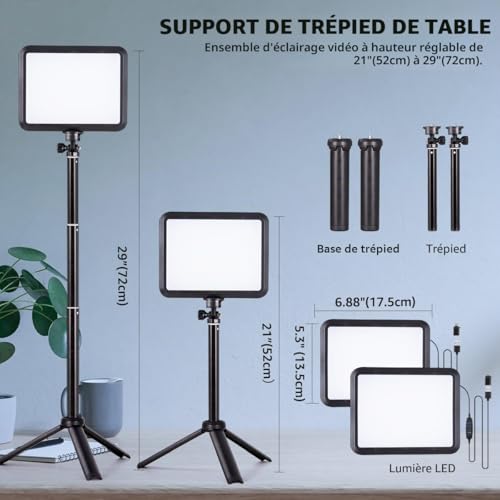 Ensemble de 2 Lampes Vidéo LED, 14 x 17cm Lampe de Studio de Photographie Portable avec Trépied Réglable pour Table, 2800K-6500K Lumière Douce USB pour Zoom/Streaming de Jeux/Youtube/TikTok – vue 3