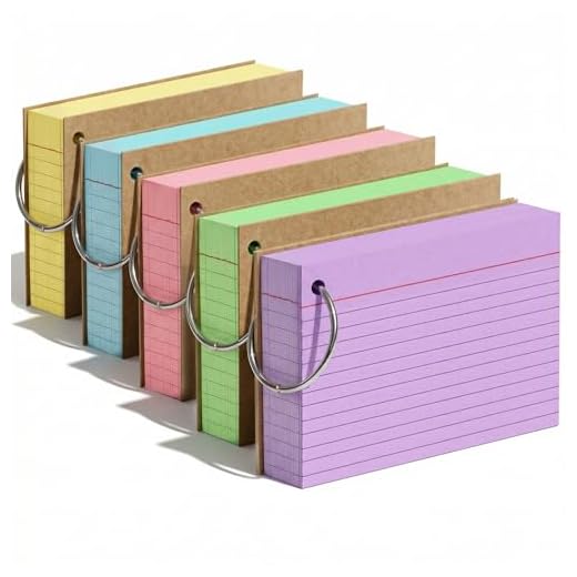 Koogel Karteikarten A7 mit Metallringen, 400er Set in 5 Farben – Lernkarten für Studium, Anatomie, Notizen, Abitur, Vokabeltraining, 10,5 x 7,3 cm