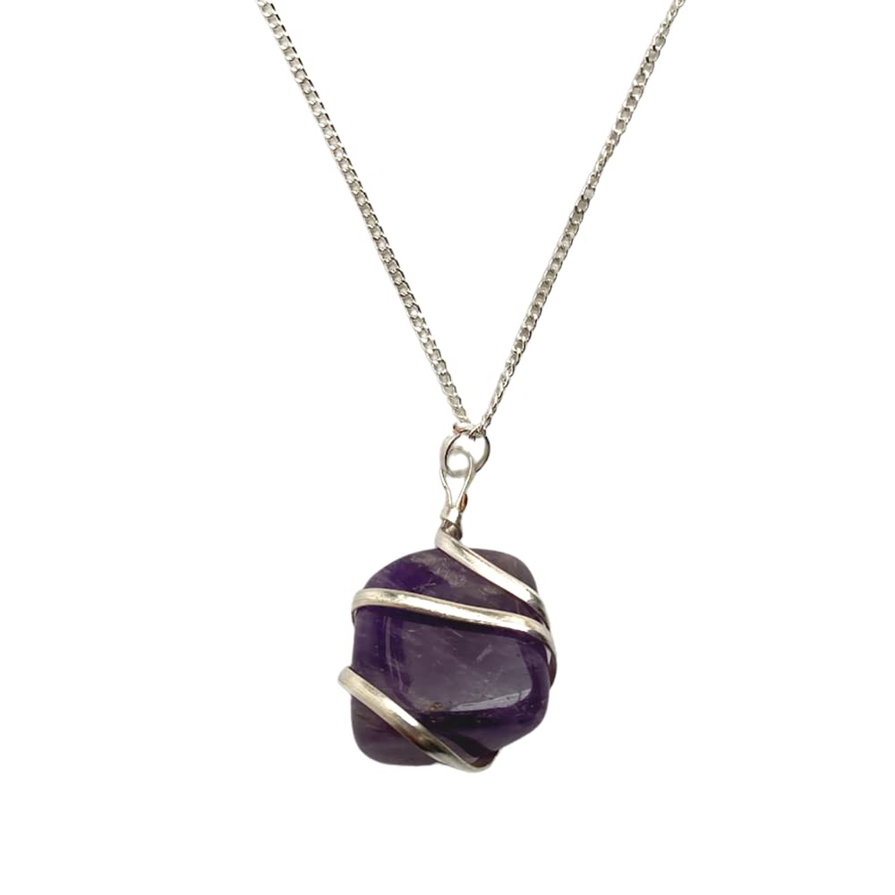 VIE Tumbled Stone Wire Wrap Pendant, 2-3cm, Amethyst, One