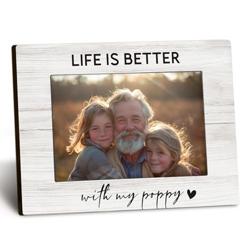 DUXMNAMG Poppy 4x6 Picture Frame, Grandkids Photo Frame, PoppyGifts for Grandpa, Gifts for Poppys Fathers Day from Grandchildren, Life Is Better with My Poppy Picture Photo Frames for Desk Decor