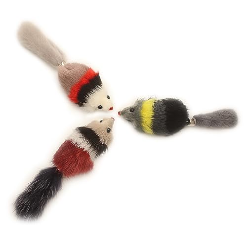 Fosrion Real Mink Fur Cat Toy with Three Section Retractable