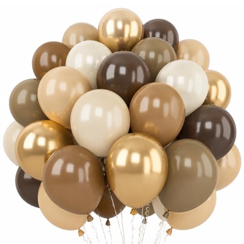 Image of Brown Balloons 12 Inch Dark Light Brown Coffee Tan Beige Gold Latex Balloon | Neutral Chocolate Sand White Balloon, Baby Shower, Bear Theme, Birthday Party Decorations, Western Cowboy Cowgirl Theme, Fall