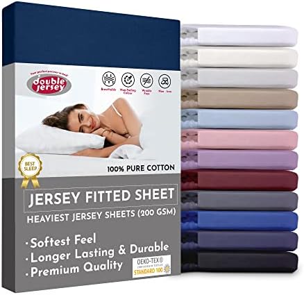 Silky-Jersey Fitted Sheet 100% Cotton - Fits Any Size, 140 GSM Non-Iron Combed Fabric, Smooth & Soft, All-Corner Elastic Band, Sheets for 32cm Bed Mattress Height - Pink, 90x200 +32 cm