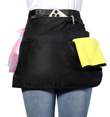 Bafelia Cleaning Caddy Apron for Women with 7 Pockets, Professional Waterproof Housekeeping Work Apron (1, Black)