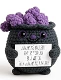 Cute Witch Cauldron Crochet Plush with Positive Affirmation Card - Unique Spooky Witchy Gifts for Women, Perfect Witchcore Halloween Christmas Stocking Stuffers - Seasonal Home & Office Decoration