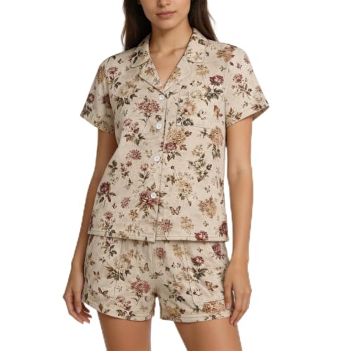 Image of Women's Button Down Pajama Set with Pockets Soft Loungewear S-2XL