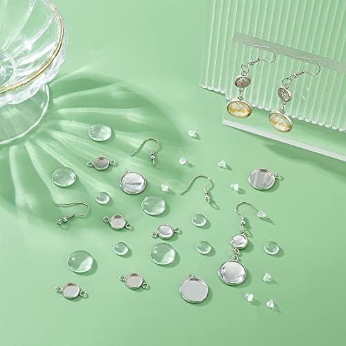 DICOSMETIC 160Pcs Stainless Steel DIY Round Cabochon Earring Making Kit Earring Hooks/Cabochon Connector Settings/Jump Rings/Glass Cabochons for Earrings Jewelry Making