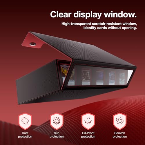 Image of 3900+ Trading Card Storage Box with Handle and Lock, Black Red | 5-Row MTG Card Case, Commander Display Window, Secure Mechanical Lock, Portable Handle for Easy Transport, Sports Collectors