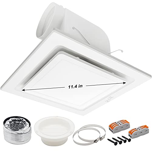 Powereng Bathroom Exhaust Fan With Light,6000K 12W Square Led,141 Cfm,0.7 Sones 4 Inches Duct 110V,Quiet Bathroom Ventilation Exhaust Fan For Shower/Restroom/Office/Home #TOP1