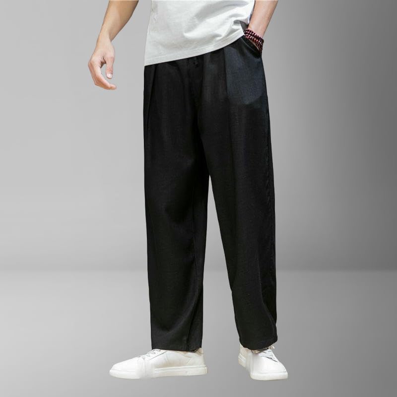 Men's Spring Summer Loose Cotton Linen Wide Leg Straight Sporty Casual Pants2