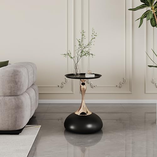 WILLIAMSPACE 15\" Small Round Side Table, Luxury Gold End Table Drink Table, Modern Martini Table with Weighted Base for Living Room Small Space (Black)