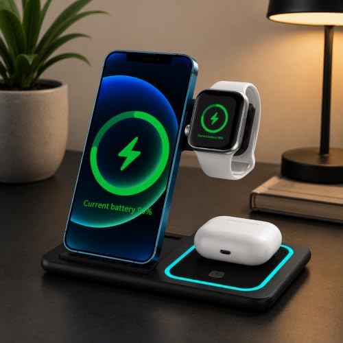 3 in 1 Magnetic Wireless Charger for Apple - Fast Charging Station Compatible with MagSafe for iPhone17-8, iWatch& AirPods, Phone and Watch & for Samsung Galaxy Charger for Home,Office&Travel (Black) image 5