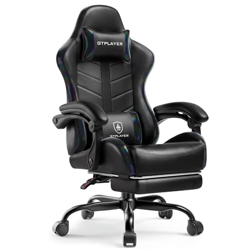 Image of GTPLAYER Gaming Chair for Adults, Computer Chair with Footrest, Black | Ergonomic Video Game Chair with 90-155 Recline, Removable Headrest & Lumbar Support, All-Day Comfort for Home & Office