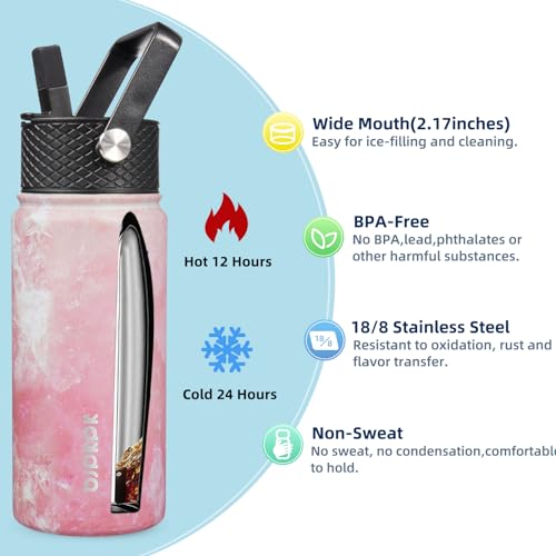 Image of BJPKPK 2 Pack 18oz Insulated Water Bottles with Straw Lids, Stainless Steel