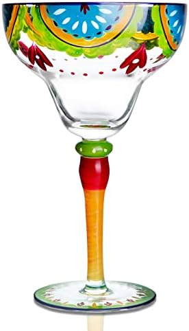 YY Hand Painted Margarita Glass - Moroccan Collection - Hand Painted Glassware by Artists - Unique and Decorative Margarita Glasses, Kitchen Table Décor (Fruit Slices)