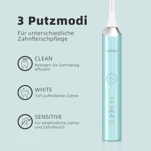 Lächen Elektrische Schallzahnbürste, 5 Modi mit Reise-Etui，– IPX8 (Cyan) – Ansicht 2