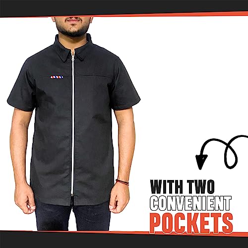 Professional Barber Jacket Half Sleeve Shirt Men's Black Hairdresser Salon Smocks Hair Stylist Smock Uniform3