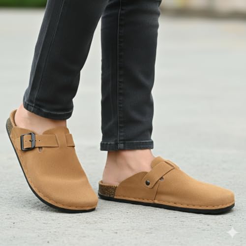 Image of Premium Orthopedic Suede Leather Mules, Lightweight Slip-On Design with Anti-Skid Sole, Cushioned Footbed, Pain-Free Comfort for Indoor Outdoor Use