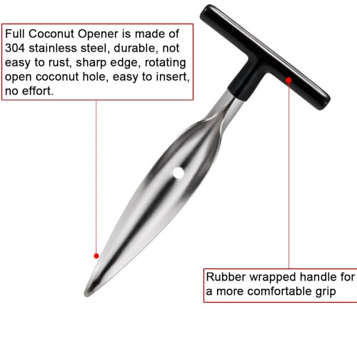 2 Pack Coconut Opener Tool Set with 4 Reusable Straws & Brush, Food Grade Stainless Steel Coco Nut Bottle Opener for Young Thai Green Fresh Coconut Water, Safe and Convenient Coco Drill Punch Tool - Image 4