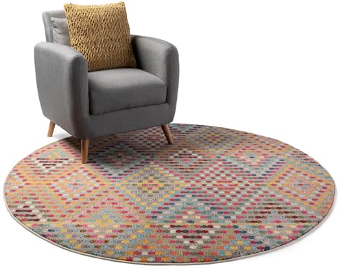 benuta Nest Casa - Alfombra Vintage para salón, Dormitorio y Pasillo, Multicolor, 120 cm, Redonda, fácil de Limpiar, Apta para calefacción por Suelo Radiante
