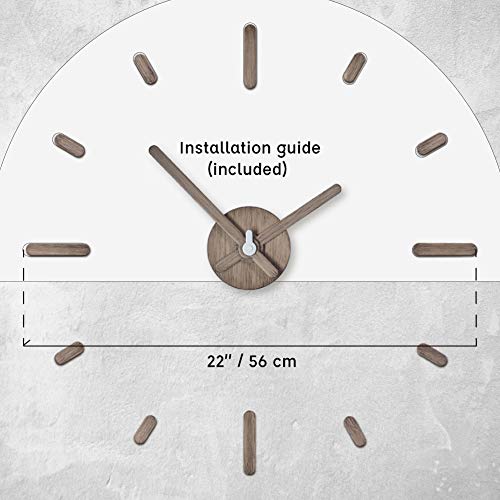 Presentime & Co 3D Large Frameless Diy Wall Clock 3D Stickers For Modern Office/Home Decoration, Light Gray Oak Style, 2Nd Gen, 12 Pcs Hour Markers #TOP2
