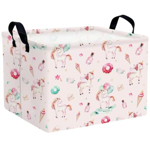 Rectangular Pink Unicorn Gifts Basket Cute Kids Storage Bin Baby Nursery Girl Princess Room Decor (Unicorn Doughnut)