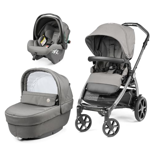 Peg Perego Book Modular – Passeggino Trio Neonati 0-4 Anni, Passeggino Reversibile, Navicella con Comfort System, Seggiolino Auto i-Size, Ruote Soft Ride, Materassino Fresco Jersey, Mercury