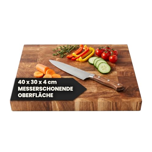 Premium Stirnholz Schneidebrett Eiche massiv und stabil 40 x 30 x 4 cm