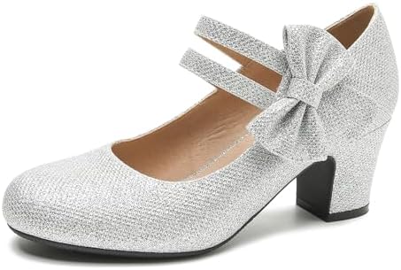 Enelauge Women's Mary Jane Heels With Bow Retro Closed Round Toe Pumps Sweet Ankle Strap Low Block Heels Chic Bowtie Vintage Dress Wedding Party Office Daily Shoes, Black Matte, 2.5 UK