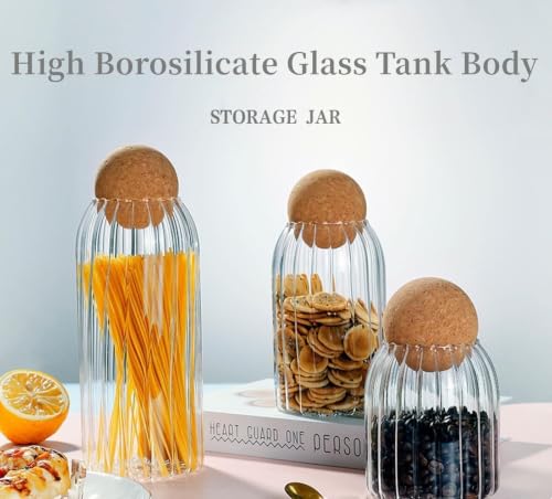 Image of Glass Storage Jar Set with Cork Lid, 500ml to 1200ml, 4-Piece