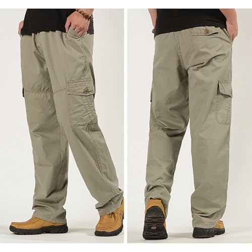 Men's Tactical Cargo Pants Casual Elastic Waist Lightweight Straight Leg Plus Size Chino Work Pants Multi-Pocket3