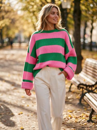 Image of Simier Fariry Womens Fall Winter Long Sleeve Oversized Striped Sweater