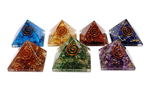 Sawcart Set Of 7 Pcs Seven Chakra Orgone Pyramid Of Natural Crystal Multistone For Reiki Healing, Spiritual Yoga Meditation, Energy Generator, Aura Cleansing Size: 20-25MM