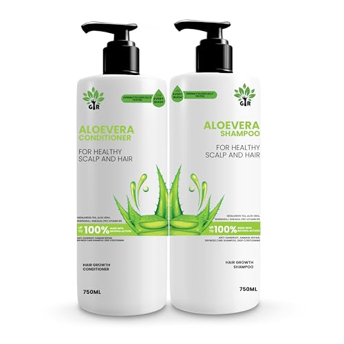 Image of GIR Aloe Vera Shampoo & Conditioner for Silky Smooth Hair & Scalp Nourishment - Combo Pack (Aloevera S750+C750 ML)