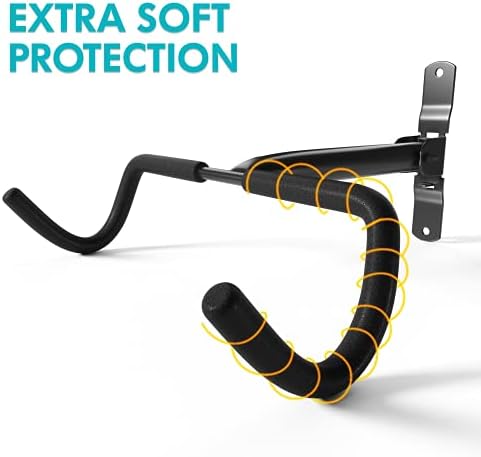 Charles Daily Wall Mounted Bike Rack, Foldable Bike Wall Mount Bracket for Bike Storage and Space Saving - Bike Hanger with Foam Padded Frame Protection - Core Black