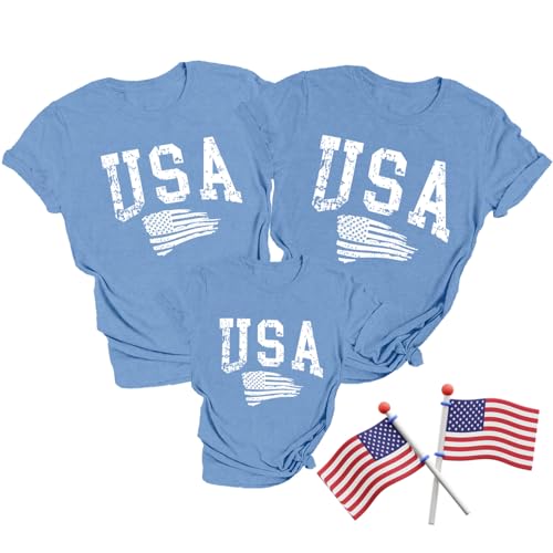 Qskall Family Matching USA Shirts Boys Girls American Flag T-Shirt Womens Mens 4th of July