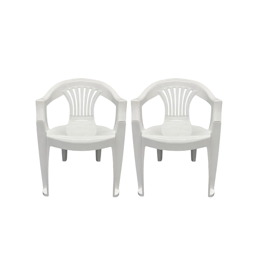 ORGANIZED Low Back Plastic Garden Chair, Lightweight, Weather Resistant, for Indoor and Outdoor Patio, Balcony, Lawn, Terrace, Kitchen and Dining Room (2, White)