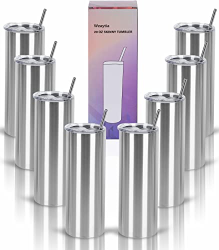 Wzaytia 8 Pack 20 Oz Straight Skinny Tumblers, Individually Gift Boxed Stainless Steel Slim Skinny...