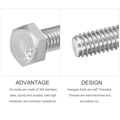 Image of METALLIXITY Hex Head Bolts (5 /8-11 x 3-1 /2 inch) 10Pcs, 304 Stainless Steel 18-8, Fully Threaded, External Hex Drive, Plain Finish, Hex Head Screw Bolt, Silver