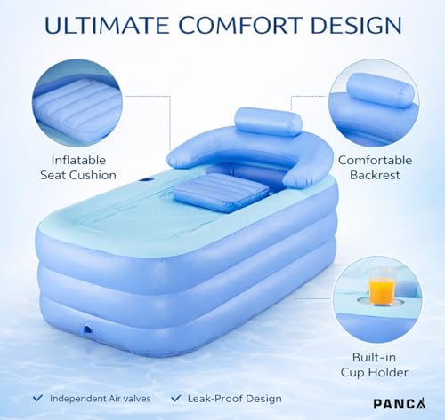 Image of PANCA Foldable Bath Tub for Bathroom| SPA Tub for Home Use with Drainage Hole For Adults And Kids| Maintains Hot & Cold Water | Thickened Insulated Ice Bath Tub (Inflatable Bath Tub With Pump)
