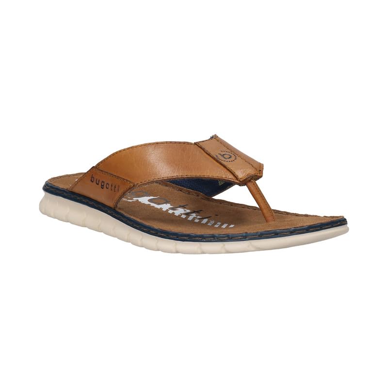 Image of Bugatti CORFU Cognac Leather Mens Thongs Sandals