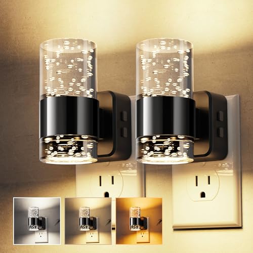 Image of L LOHAS LED Night Lights Plug into Wall 2 Pack, Dimmable Night Light with Dusk-to-Dawn Sensor, Cool White /Soft White /Amber 3 Color Light, Adjustable Brightness, Bubble Nightlight with Rotatable Plug