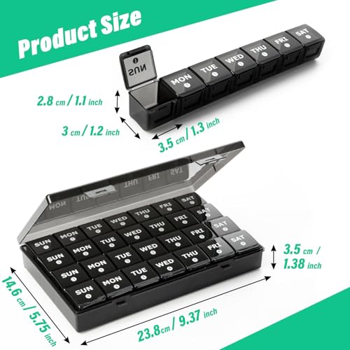 Image of Large Monthly Pill Organizer, XL 4 Weeks Pill Box,28 Day Pill Cases Organizerd by Week,Big Compartment Pill Container with Dust-Proof,for Pills /Vitamin /Fish Oil /Supplements,by Yaklim (Black)